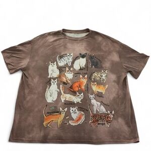 Romwe Cats Breeds Graphic‎ T Shirt Brown Cute Cat Lover Top Tee Cat Lady